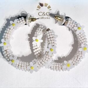 C&C CALIFORNIA Daisy Beaded Hoop Earrings NEW